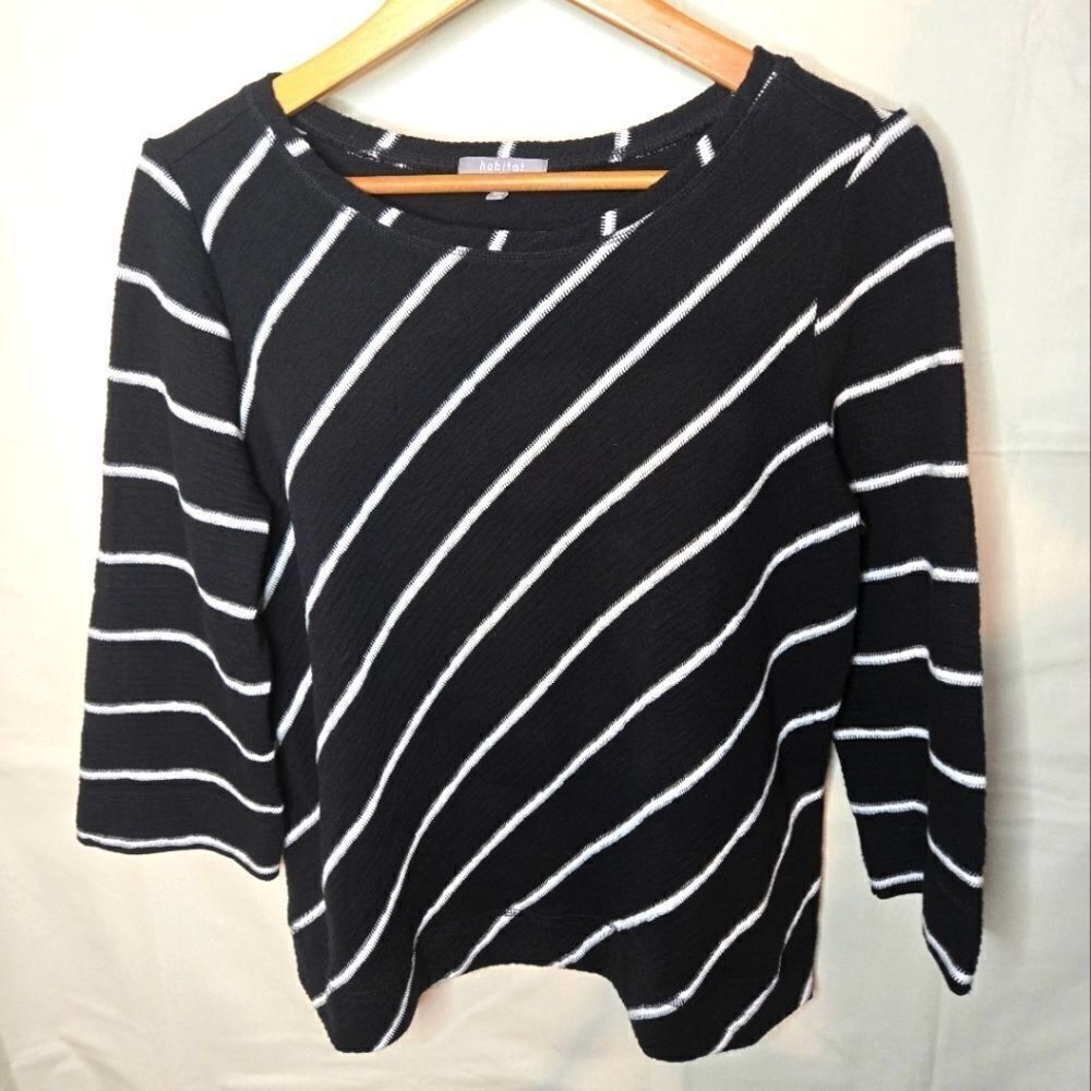 Habitat black and white angled stripes  100% cotton 3/4 sleeve top x small xs